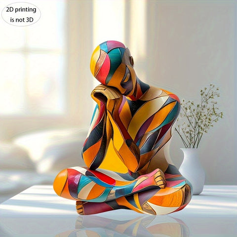 1pc Wooden 2D Printed Art Figurine - Vibrant Geometric Design, Handcrafted Collectible Statue for Home, Office, or Nursery Decor, Perfect Gift for Young People & Loved Ones, Tabletop Display, No Assembly Required, Office Deco